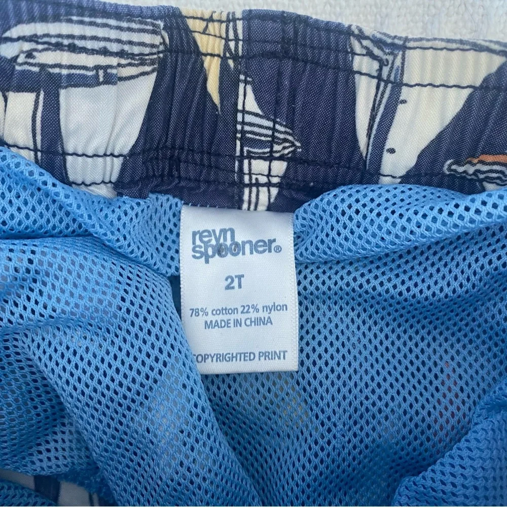 Reyn Spooner Blue and White Sailboat Swim trunks 2T